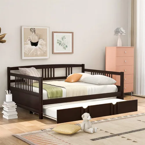 Vista 12 de Harper & Bright Designs Marco de sofá cama de madera de tamaño individual con nido, para niños y adolescentes. No necesita somier, muebles