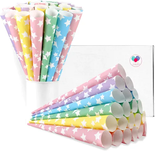 Vista 11 de Conos de algodón de azúcar, paquete de 30 unidades pastel para bebé, conos de papel multicolor de Candy Park para máquinas de algodón de azúcar