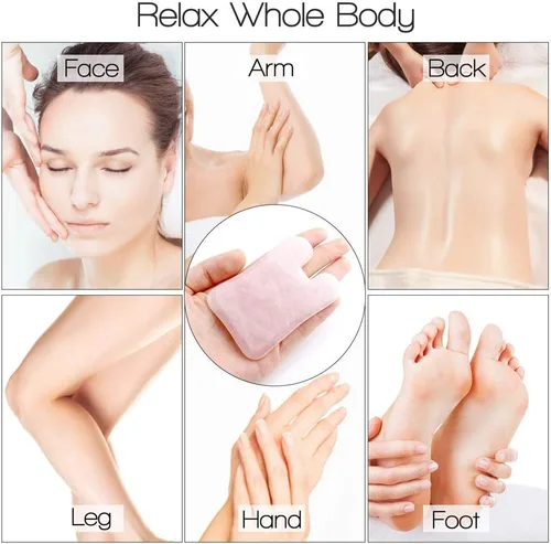 Vista 8 de Gua Sha Herramienta facial - Herramientas de masaje de spa para hinchazón ocular, círculo oscuro y drenaje linfático - Tabla de cuarzo rosa