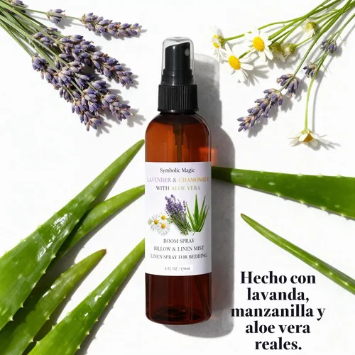Vista 4 de Symbolic Magic Spray de aceite esencial de lavanda para habitación, espray de lino para ropa de cama, dormir, almohada, cama, aceites