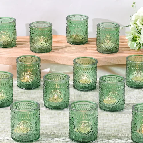 Vista 9 de MATAHUM 36 Piezas de Portavelas Votivos Azules, Portavelas de Cristal para Luz de Té para Centro de Mesa de Boda, Centro de Mesa, Decoraciones
