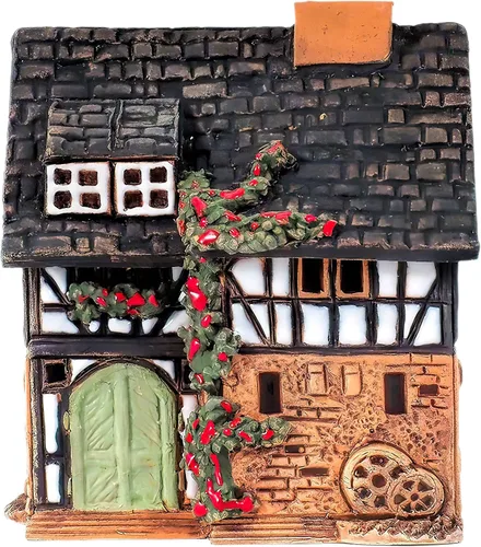 Vista 6 de Portavelas de cerámica Art Tealight Decoración de habitación Hecho a mano Coleccionable Casa de luz en miniatura Casa antigua en Lauterbach, Hessen