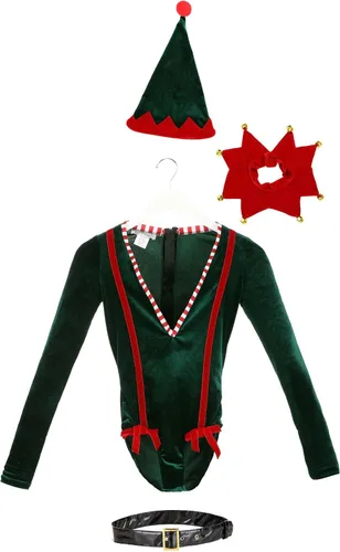Vista 5 de Disfraz de Elfo de Santa para mujer, disfraz de elfo sexy para mujer Travieso Santas Helper