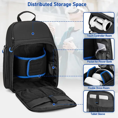 Vista 2 de PGmoon Funda de transporte compatible con Oculus Meta Quest 2Quest 3Quest ProVR Elite, mochila de almacenamiento de viaje con espacio separado