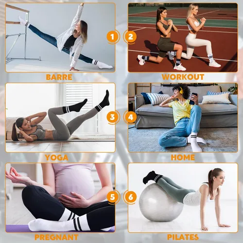 Vista 5 de Jspupifip 4 pares de calcetines largos de pilates con agarre, antideslizantes, para yoga, pilates, barre, entrenamiento, hospital, 4 pares