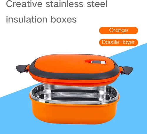 Vista 3 de ZJchao Fiambrera térmica para alimentos calientes, de acero inoxidable, portátil, calentador de alimentos naranja (una sola capa)
