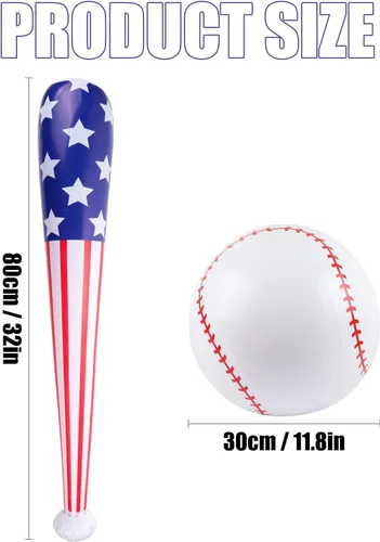 Vista 2 de EVERMARKET 2 unidades de bate inflable de béisbol y béisbol con bandera estadounidense, pelota de playa, regalos de fiesta temática deportiva