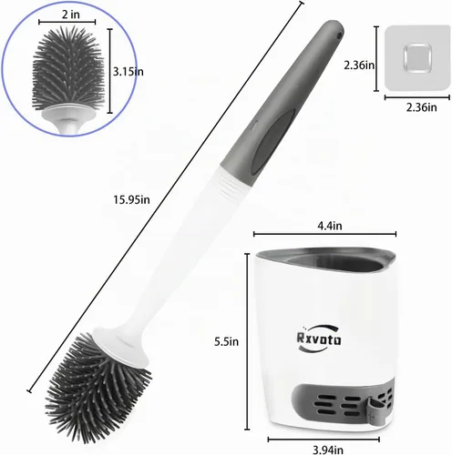 Vista 5 de Cepillo limpiador de inodoro de silicona, kit de cuenco de limpieza de baño, cepillo de inodoro de montaje en pared, cepillo de inodoro recargable