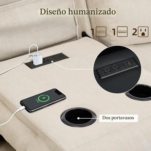 Vista 4 de Korser Sofá reclinable, sofá biplaza reclinable de gran tamaño con consola, sofá reclinable con portavasos y regleta de alimentación empotrada, sofá