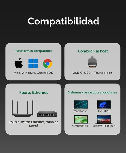 Vista 5 de Plugable Adaptador USB-C a Ethernet, Windows/macOS/ChromeOS