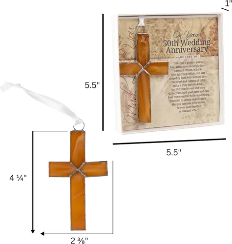 Vista 6 de The Grandparent Gift Co. Cruz de cristal hecha a mano con deseos de aniversario de boda 50 50TH