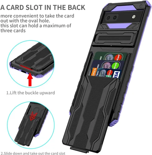 Vista 2 de Funda para teléfono para Pixel 6A, funda para Google 6A GX7AS con protector de pantalla, cartera desmontable para tarjeta de crédito con soporte