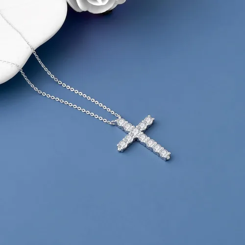 Vista 5 de JSGEMSLEE 14K Gold Plated Cross Necklace for Women Silver Gold Cubic Zirconia Cross Pendant Necklace for Women Girls Dainty Cross Chain Necklace