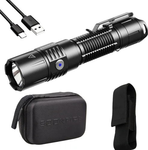 Vista 10 de MX77 Linterna táctica LED de 2530 lúmenes, aplicación de la ley, 390 yardas de distancia de haz USB-C linterna de bolsillo recargable con batería