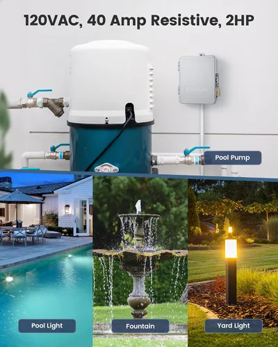 Vista 8 de SURAIELEC Temporizador WiFi para Piscina, 40 AMP 120V 2HP, Temporizador Inteligente para Interior y Exterior de Alta Resistencia para Bomba