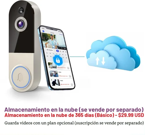 Vista 3 de Timbre inalámbrico de 1080p con receptor, detección humana AI, audio de 2 vías, visión nocturna, almacenamiento en la nube (se vende por separado)