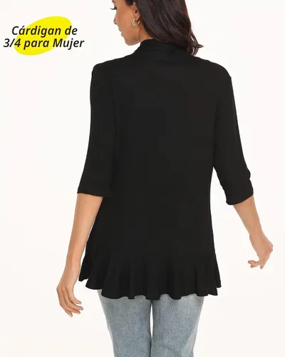 Vista 3 de Argstar Cárdigan de manga 3/4 para mujer (S-3XL), casual, ligero Negro