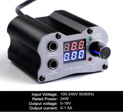 Vista 6 de Fuente de alimentación de tatuaje digital con control de voltaje ajustable y función de memoria, pantalla LCD máquina de tatuaje unidad de potencia