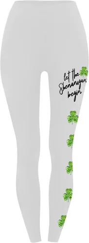 Vista 4 de Leggings para el día de San Patricio para mujer, pantalones verdes de trébol, ajustados, con control de abdomen, pantalones de yoga irlandeses