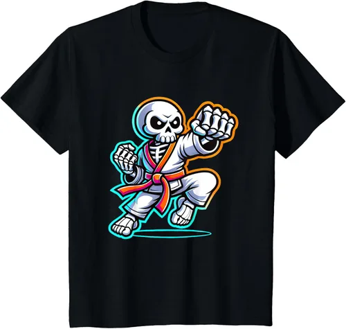 Vista 4 de Halloween Skeleton Karate T-Shirt Negro
