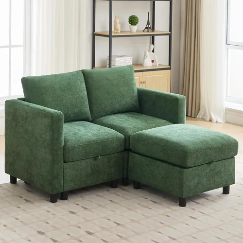 Vista 13 de WUTUTUEE Sofá seccional modular en forma de L de 83" con almacenamiento y otomano móvil, sofá convertible de 4 asientos reversible chaise de Beige