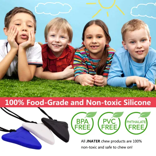 Vista 2 de Collar masticable de diente de tiburón, paquete de collar sensorial para masticar para niños con masticación, dentición, TDAH, autismo, necesidades