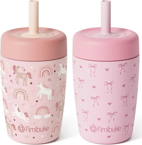 Vista 14 de Fimibuke Vasos para niños y niños pequeños a prueba de derrames, 12 onzas, vasos entrenadores con aislamiento para niños y niñas, vaso con popote