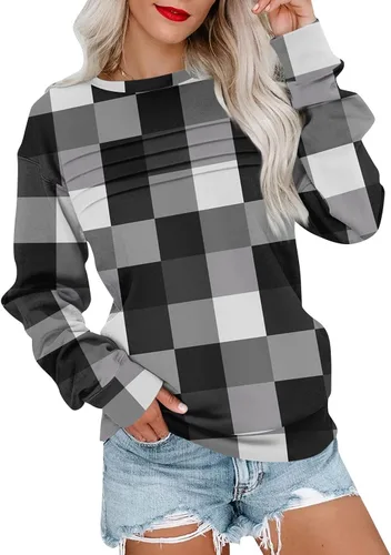 Vista 27 de Sudaderas para mujer, cuello redondo, manga larga, suave, ajuste holgado, ropa de primavera y otoño 2026, S-2XL
