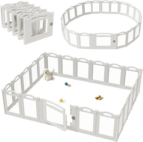 Vista 10 de Corralito plegable de acrílico transparente para perros con puerta, corralito acrílico de 23.6 pulgadas para cachorros, valla fácil de montar