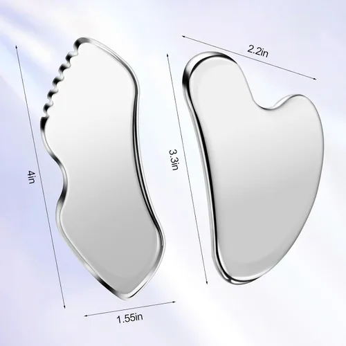 Vista 2 de Herramienta facial de raspado de acero inoxidable para esculpir la mandíbula y drenaje linfático descongestivo, herramienta de masajeador facial