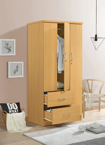 Vista 4 de Hodedah 3 puertas, 2 cajones, 3 estantes en armarios de dormitorio de haya Hayedo