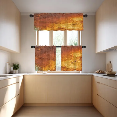 Vista 3 de Cenefas de cocina con textura artística de bronce para ventanas, textura de hoja de cobre, mármol naranja, cenefas cortinas opacas de poliéster