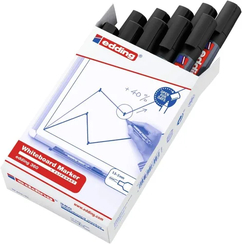 Vista 2 de edding 360 whiteboardmarker - zwart - 10 whiteboardstiften - ronde punt 0.059 - 0.118 in - boardmarker uitwisbaar - para pizarra, rotafolio, Negro