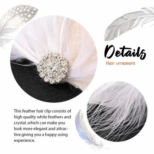 Vista 6 de Pinza para el pelo de plumas blancas de los años 20, accesorios para el cabello, tocado para mujer