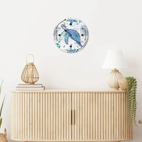 Vista 5 de Ocean Life - Reloj de madera con diseño de marea de la costa este de la costa este, hora del océano, reloj de madera náutico con luna, decoración