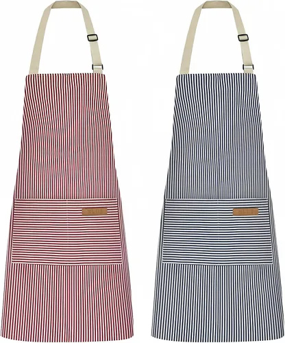 Vista 11 de NLUS Paquete de 2 delantales de cocina ajustables con babero, delantal de chef suave con 2 bolsillos para hombres y mujeres (rayas negras)