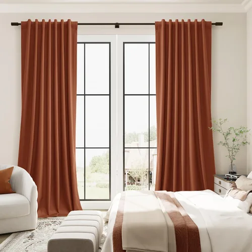 Vista 27 de Guken Cortinas opacas de lino, 2 paneles rústicos, elegantes, 100% opacas, con aislamiento térmico, banda de ganchos y trabilla trasera, 52 x 84