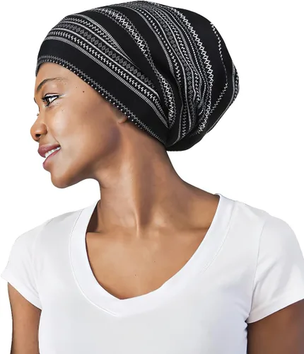 Vista 15 de Gorro de dormir ajustable con forro de satén para rastas de cabello rizado, cabeza grande, permanece puesta durante la noche