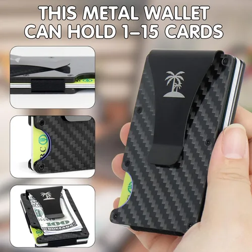 Vista 4 de BESTBEL - Cartera minimalista de fibra de carbono para hombres y mujeres, billetera delgada con clips para dinero, bloqueo FID, tarjetatarjeta