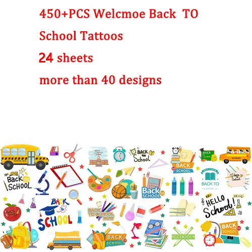 Vista 2 de CupaPlay 440 piezas de tatuajes temporales de bienvenida de regreso a la escuela, suministros de recuerdos de fiesta, suministros para el primer