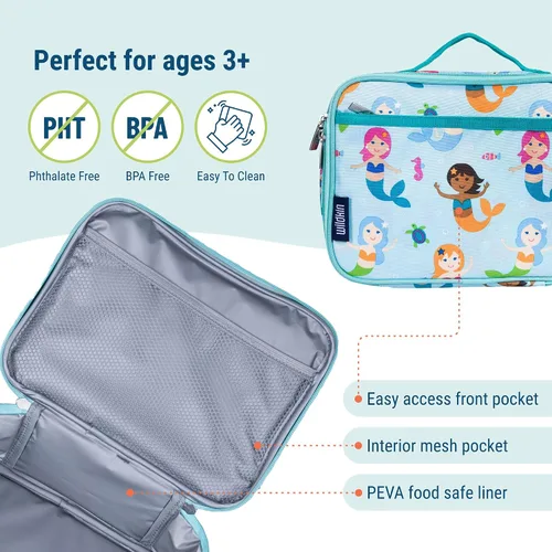 Vista 6 de Wildkin Paquete de lonchera con botella de agua de acero de 14 onzas para niños, duradera, aislada, para la escuela y viajes, sirenas