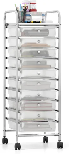 Vista 19 de Giantex Carrito de almacenamiento rodante con 10 cajones, carrito utilitario con tablero, organizador de cajones con ruedas para manualidades, arte