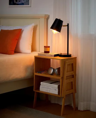 Vista 2 de Pipishell - Mesas auxiliares apilables de bambú, mesita de noche de madera para sala de estar, mesas de cabecera para almacenamiento en dormitorio