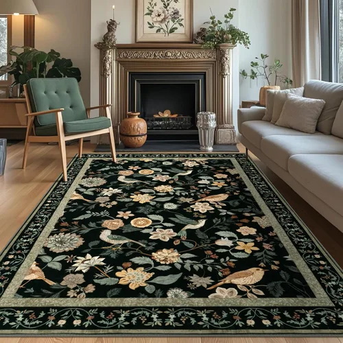 Vista 17 de Rugalia Alfombra de pasillo floral azul, alfombra lavable de 2 x 6 pies para pasillos, antideslizante, suave, de pelo bajo, con flores, pájaros, Rosa