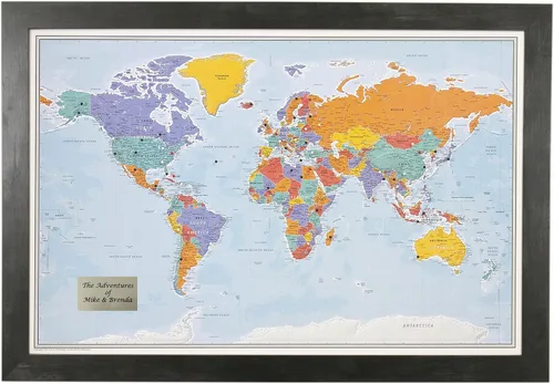 Vista 12 de Póster personalizado en lienzo enrollado con mapa del mundo, arte de pared con chinchetas – Grande 24" x 36" mapa del mundo de océanos azules