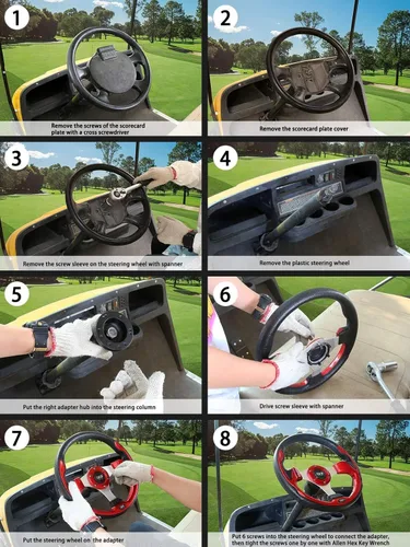Vista 6 de Adaptador de volante de carrito de golf 10L0L para Club Car DS, negro