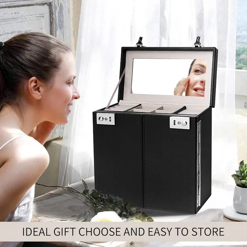 Vista 6 de FEIYAN Caja organizadora de joyas para mujer caja de joyería de piel sintética de 5 capas con todos los cajones cerrados organizador de joyas grande