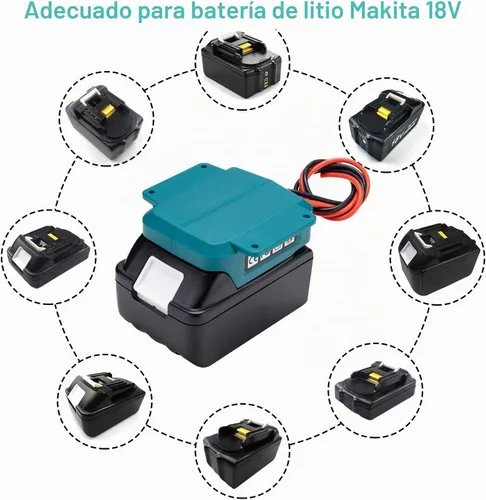 Vista 6 de Rueda adaptadora de batería de alimentación para batería Makita 18V LXT con conector de cable de 14 AWG para BL1850B, BL1860B, BL1830B, BL1840B