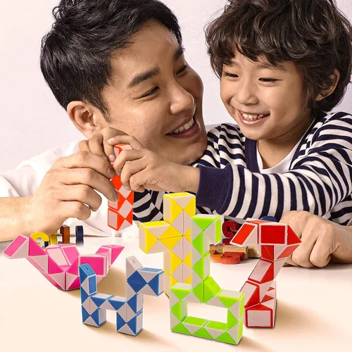 Vista 8 de Paquete de 12 cubos de 24 bloques de mini cubo de serpiente, cubos de rompecabezas mágicos de velocidad para niños, rellenos de bolsas de fiesta