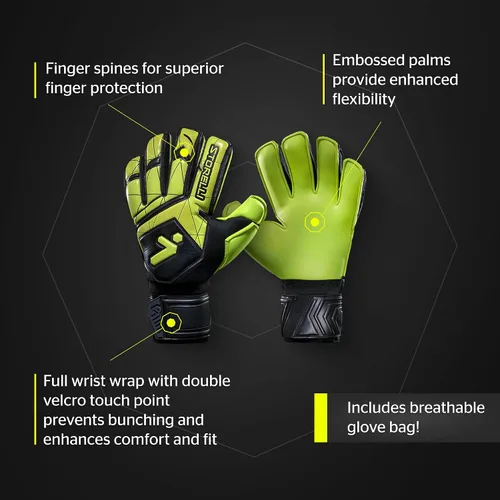 Vista 6 de Storelli Gladiator 3 GK Gloves High-Impact Hand Protection with Removable Finger Spines, Premium Hand Grip for Soccer Goalies